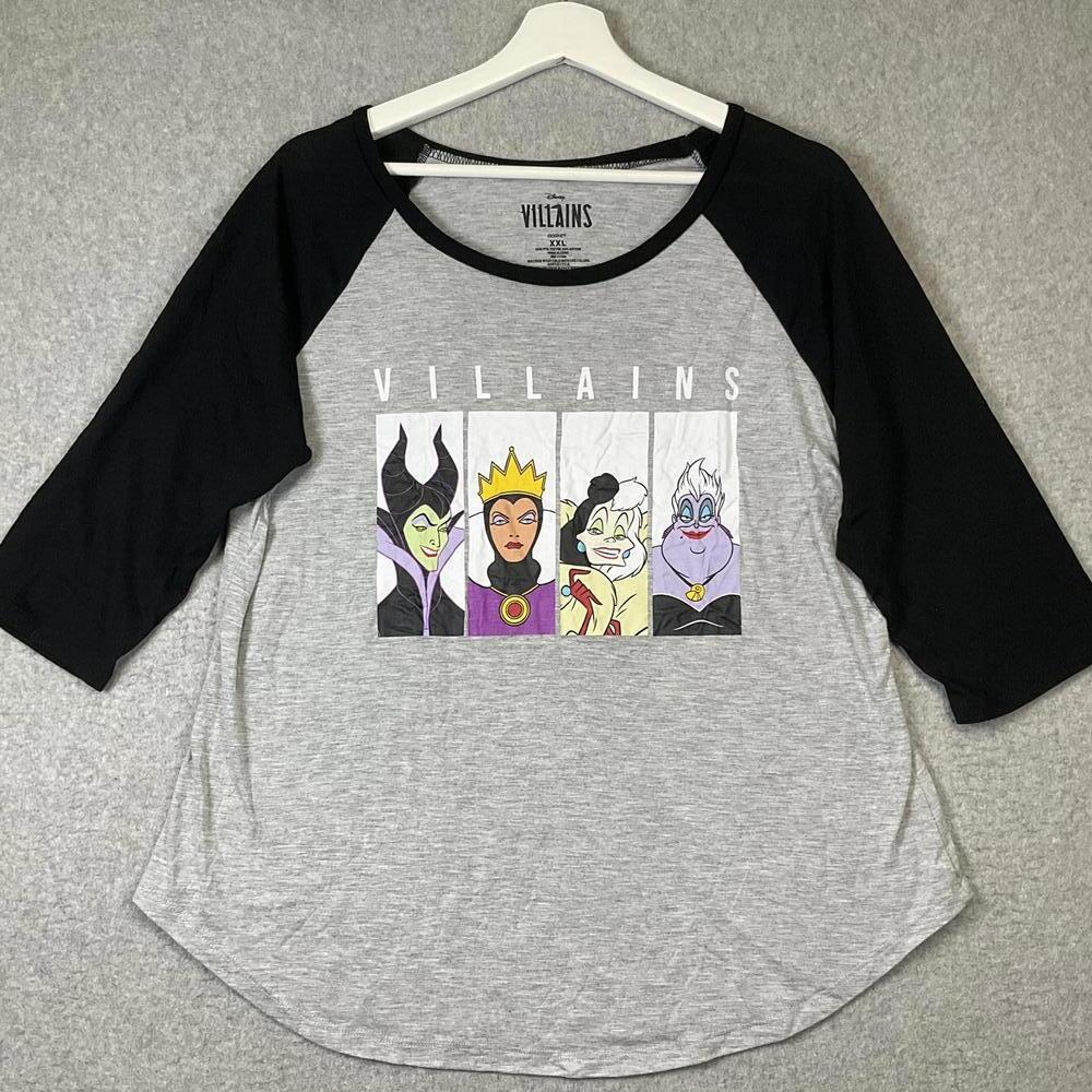 Disney Villains Womens Size XXL 2XL Gray Black 3/4 Sleeve T-Shirt Cruella Ursula